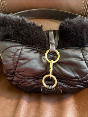 Coach Quilted Nylon Shoulder Bag with Faux Fur Trim (Style G05N‑8387)